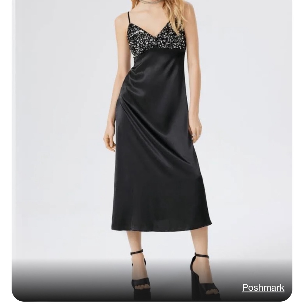 NEW House Of Harlow Black Sequin Midi Dress Size Medium